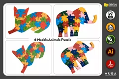 6 pcs Laser Cut Kids Puzzle, Jigsaw Puzzle Svg, Laser Cut Product Image 1