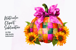 Floral Pumpkin with Bow Watercolor Clipart Sublimation Product Image 1