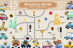 Animals on Vehicles Clipart, 15 Cute Drivers and Elements Product Image 1