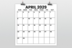 2029 Square 12 x 12 Inch Large Number Calendar Template Product Image 2