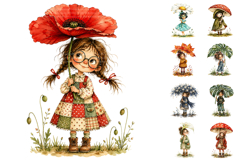 Watercolor Flower Umbrella Girls PNG, Spring Sublimation Product Image 1