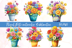 Flower pots watercolor clipart sublimation Product Image 1