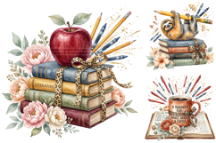 Watercolor Back To School Clipart, Watercolor Teacher Books Product Image 1