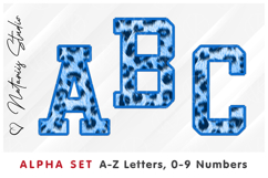 Blue Leopard Print Alpha Set. Letters Numbers Clipart. Product Image 1
