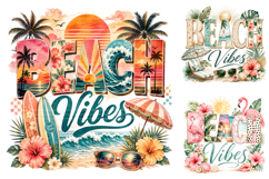 Retro Summer Beach Vibes PNG, Tropical Vacation Sublimation Product Image 1