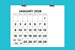 2028 Large Number Bold 8.5 x 11 Inch Calendar Template Product Image 1
