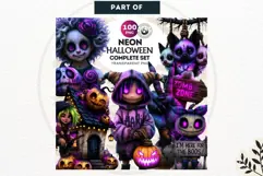 Neon Halloween Character Clipart Spooky Kawaii ghost PNG Product Image 2