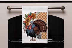 Fall Turkey Checkerboard Flowers Graphic Product Image 2