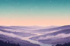 Purple Mountain Valley Landscape with Misty River Product Image 1