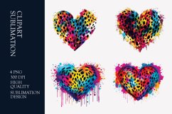 Tie dye leopard watercolor heart clipart Product Image 1