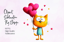 Cute Cat Holding Heart Balloons Sublimation PNG Product Image 1