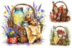 Watercolor Picnic Basket Clipart, Summer Sublimation PNG Product Image 1