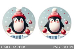 Cute Penguin Car Coaster. Christmas Car Coaster Sublimation Product Image 1