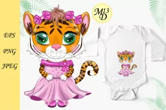 Cute tiger girl with beautiful eyes in a dress, Year 2022 Product Image 1