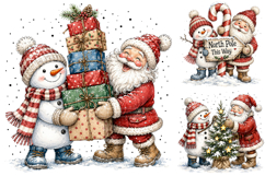 Cute Santa Snowman Clipart, Christmas Watercolor PNG Product Image 1