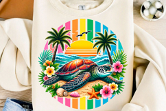 Tropical Sea Turtle Sunset Beach PNG Product Image 1