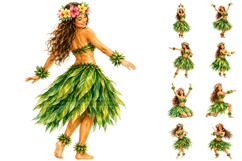 Watercolor Hawaiian Hula Girl Clipart, Tropical Luau PNG Product Image 2