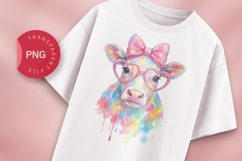 Cute Cow Watercolor PNG, Rainbow Cow with Glasses Product Image 1