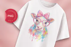 Cute Cow Watercolor PNG, Rainbow Cow with Glasses Product Image 1