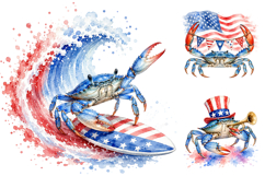 Patriotic Blue Crab Fourth of July PNG Bundle, Sublimation Product Image 1