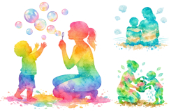 Watercolor Mother Child Silhouette Clipart Bundle Product Image 1