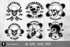 Set of skateboarding club emblems with skulls. Product Image 1