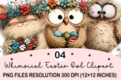 Whimsical Easter Owl Clipart Watercolor Easter Bunny Product Image 1