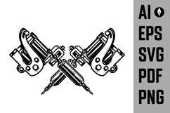 Crossed tattoo machines isolated on white background. Design Product Image 1