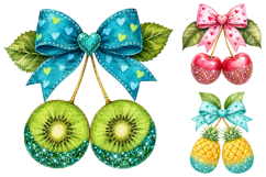 Watercolor Fruit Bow Clipart, Summer PNG Bundle Product Image 1