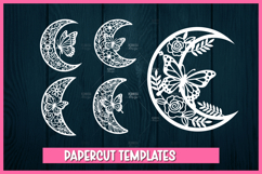 5 Butterfly Floral Crescent Moon Papercut Template SVG Product Image 1