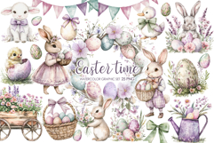 Watercolor Easter Clipart. Easter Bunny clipart. Cute Easter Product Image 1