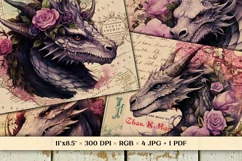Dragons & Purple Roses Scrapbook Papers, Fantasy Ephemera Product Image 1