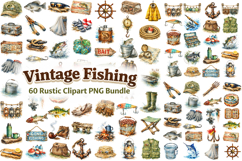 Vintage Fishing Watercolor Clipart Bundle Product Image 1