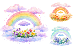 Watercolor Rainbow Floral Clipart PNG Product Image 2