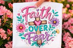 Faith over Fear Floral Cross PNG Product Image 1