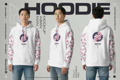 3 Oversized Hoodie Mockups on Asian Man.Generated Ai Product Image 1