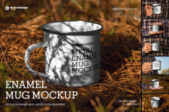 7 Mockups of Enamel Metal Mug in the Hand Man On The Outdoor Product Image 1