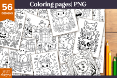Cute Halloween Coloring pages Bundle Witch, Cat, Skeleton Product Image 1