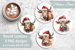 Christmas Cow Round Coasters | Coaster sublimation round PNG Product Image 1