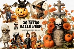 Retro Halloween Clipart PNG Set Bundle for sublimation Product Image 1