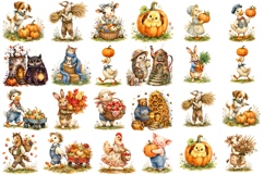 Cute Cozy Fall Animals Harvest Clipart, Sublimation Product Image 1
