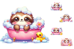 Cute Sloth Bubble Bath Sublimation Clipart Product Image 1