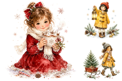 Watercolor Christmas Girls PNG Clipart Product Image 1