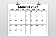 2027 8.5 x 11 Inch Large Number Calendar Template Product Image 2