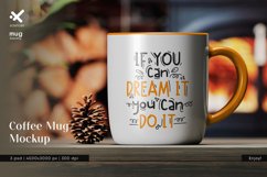 Coffee Mug on a Wooden Table by the Fireplace Mockup Product Image 1