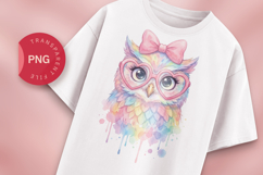 Cute Owl Watercolor PNG, Rainbow Owl with Glasses Product Image 1
