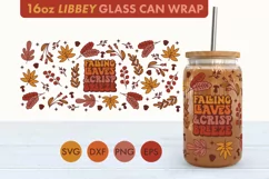 Autumn Fall Leaves SVG PNG 16 oz Libbey Glass Can Wrap Product Image 1