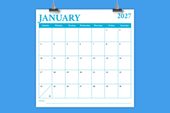 2027 Square Serif Bold COLOR 12x12 Calendar Template Product Image 1
