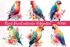 Floral parrot watercolor clipart sublimation Product Image 1