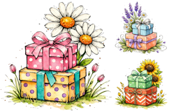 Whimsical Floral Gift Box Clipart Bundle Product Image 1